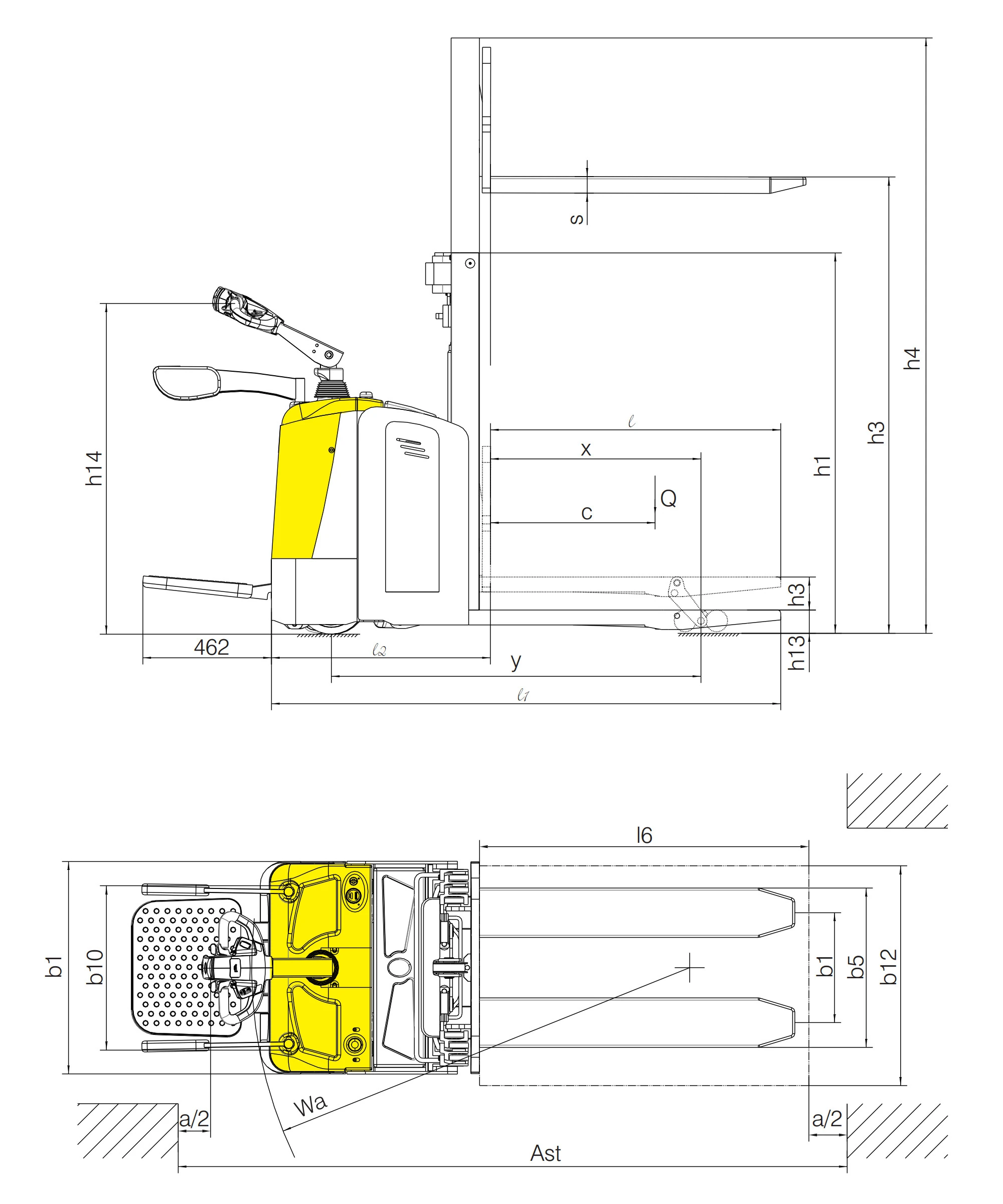 Dviaukštis elektrinis palečių vežimėlis EVP20-IP, kėlimo aukštis 1600–2500 mm