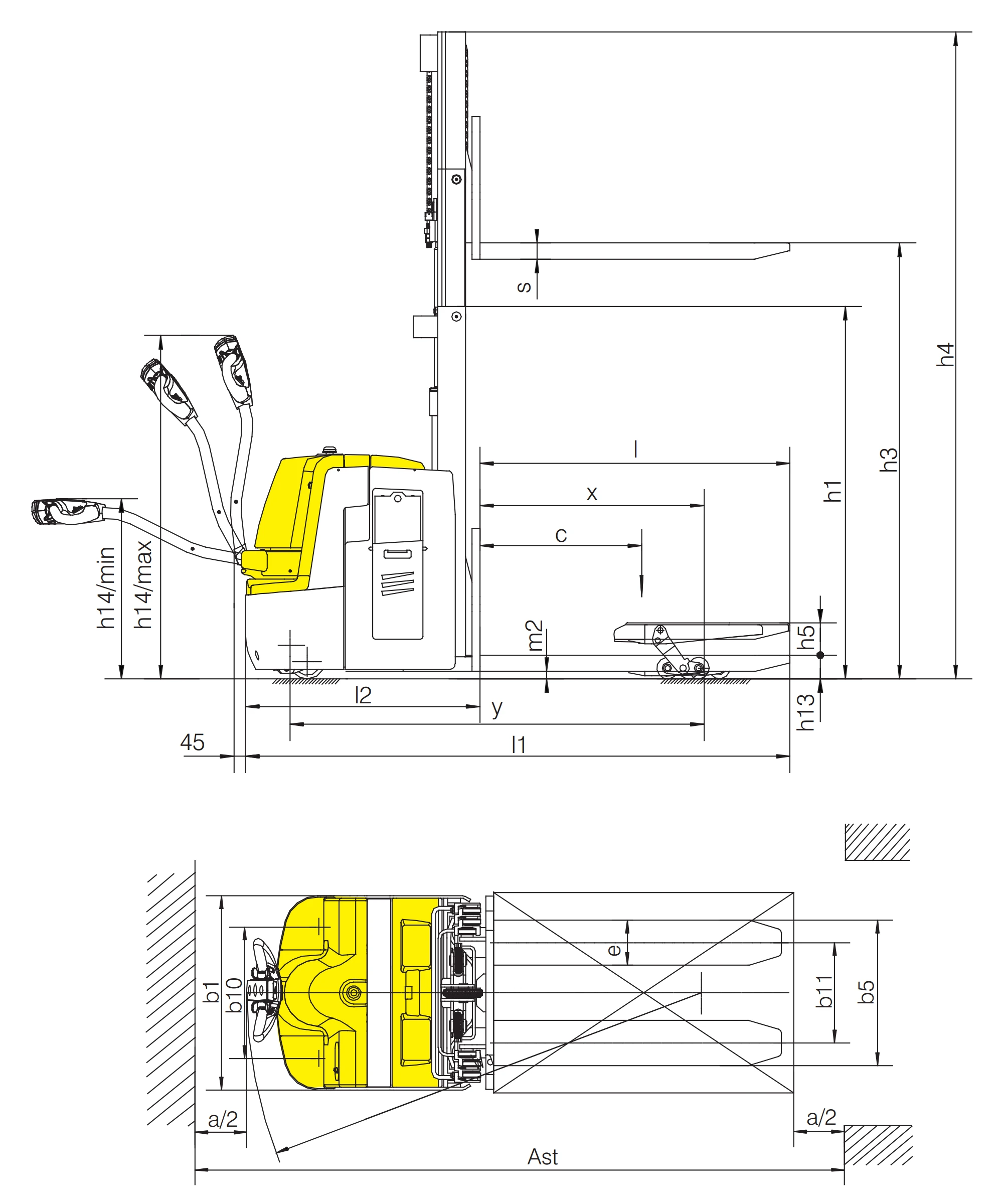 EPV20-I/EPV20LD-I palečių vežimėlis su 800–2500 mm kėlimo aukščiu
