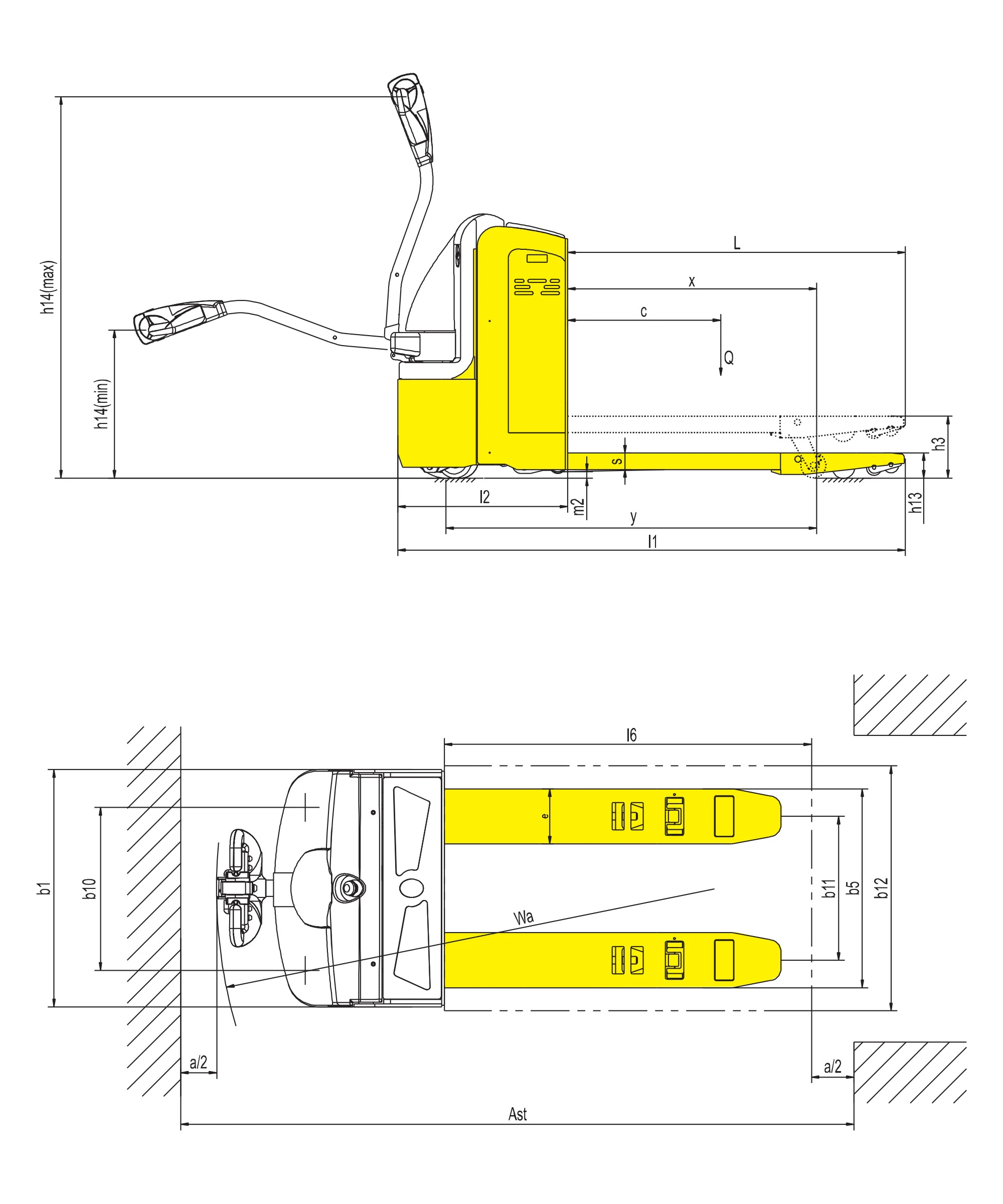 1800–2000 kg keliamosios galios elektrinis palečių vežimėlis