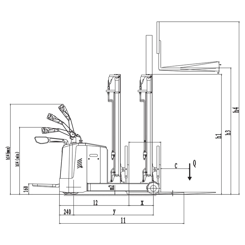 EVVP12C-P/EVVP15C-P palečių krautuvas su 2500–5600 mm kėlimo aukščiu