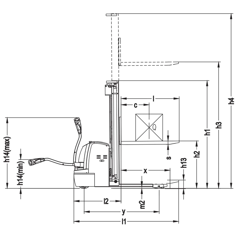 Elektrinis palečių krautuvas, kurio kėlimo aukštis 1600–5600 mm