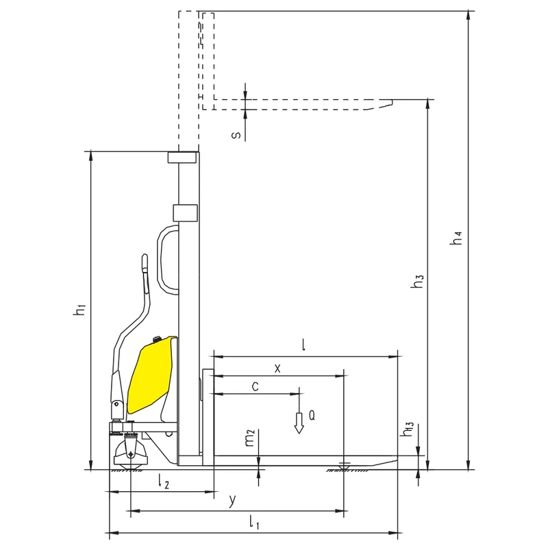 PEVV10/PEVV15 pusiau elektrinis palečių krautuvas, kėlimo aukštis 1600–3500 mm