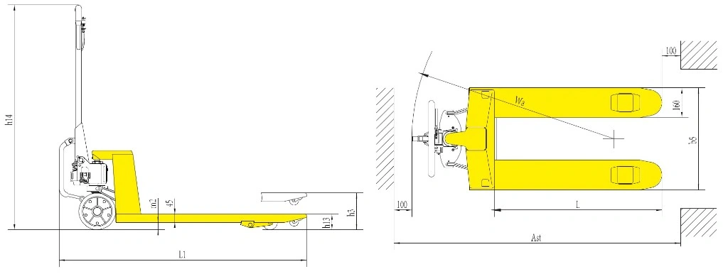 Palečių vežimėlio RPVM2500 matmenų schema