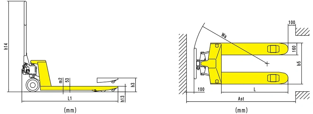 Rankinio palečių vežimėlio RPV2500PT/RPV3000PT matmenys
