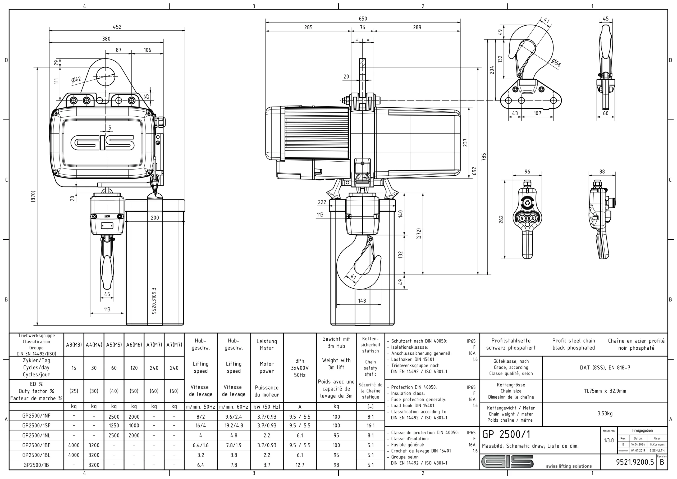 GIS GP2500 elektrinė grandininė talė, 1000–6300 kg
