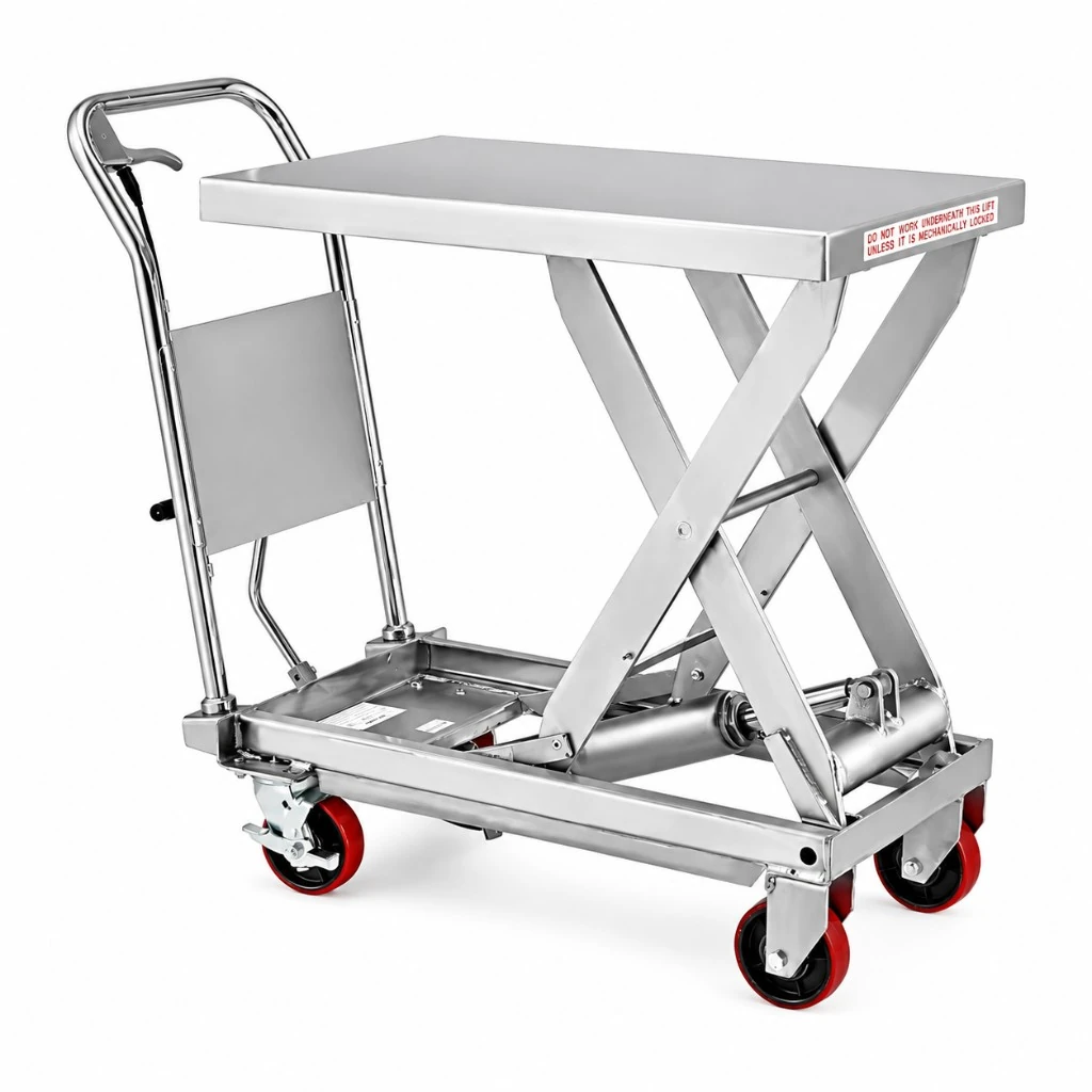 Nerūdijančiojo plieno mobilusis kėlimo stalas (MPS300S), 300 kg