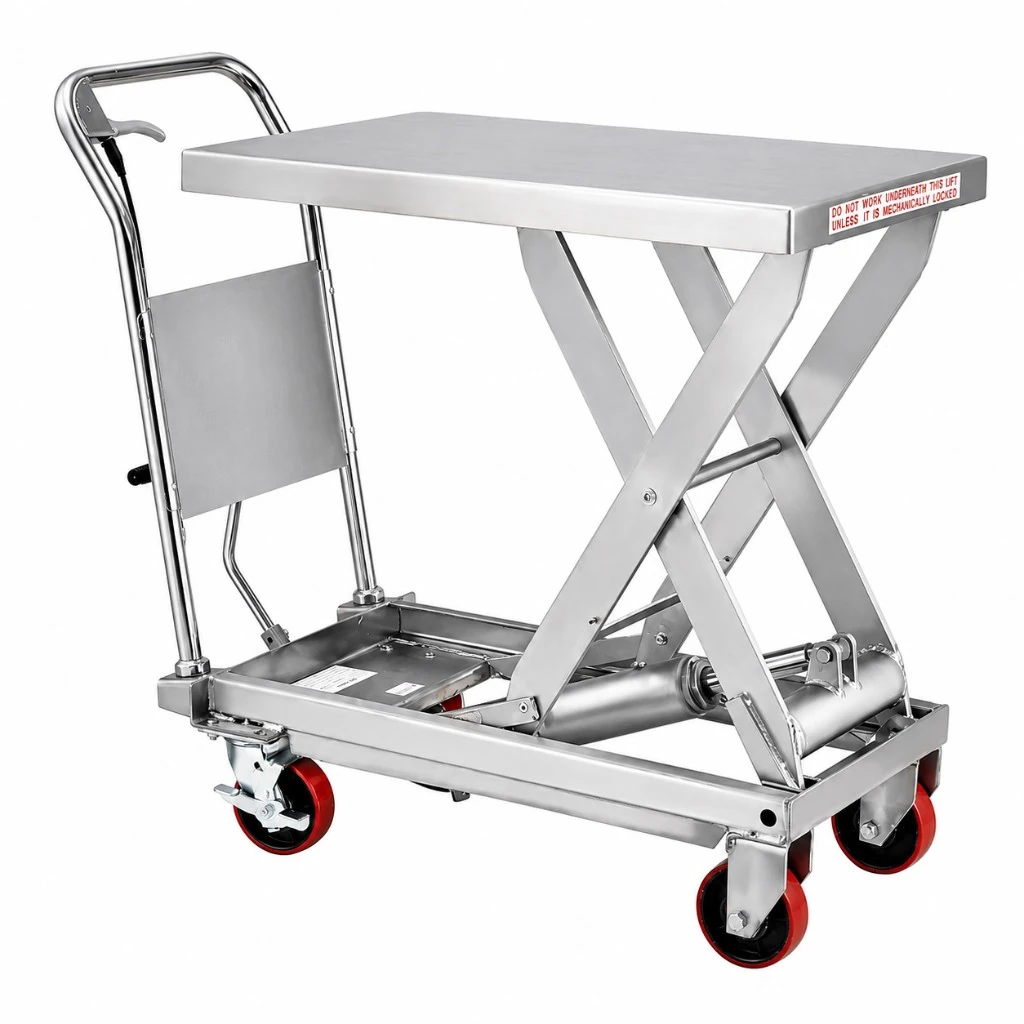 Nerūdijančiojo plieno mobilusis kėlimo stalas (MPS500S), 500 kg